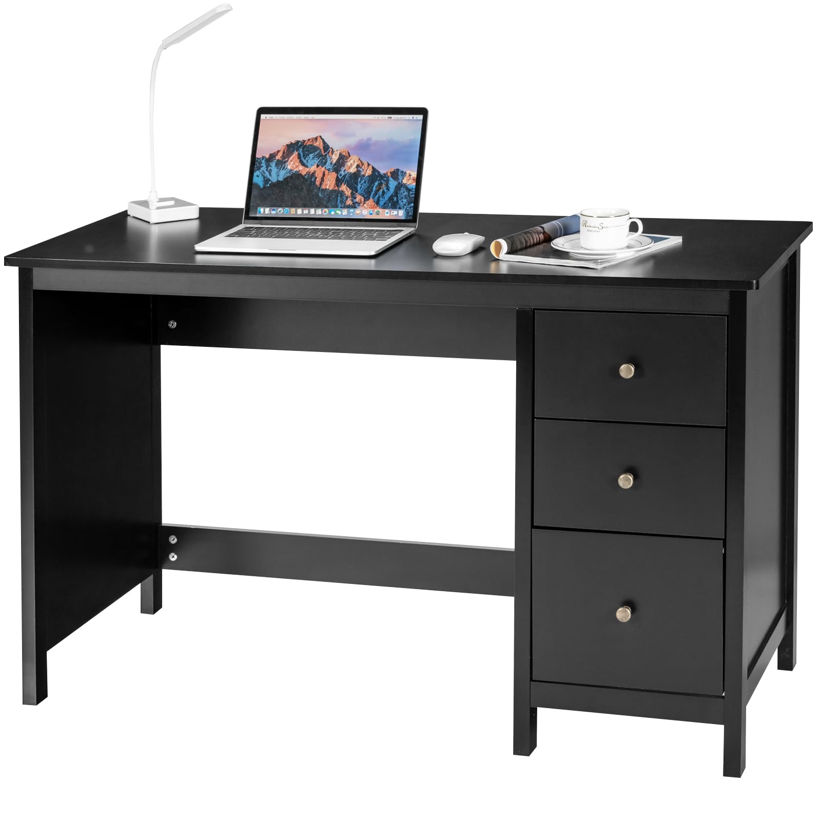 LIFEZEAL Scrivania Nera con 3 Cassetti, Scrivania Ufficio, 120x50x75 cm, Scrivania per Computer, Moderno, Semplice, Postazione di Lavoro, Scrittoio Porta PC, in Legno, per Studio, Max 55 kg