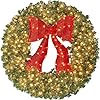 Best choice products 48in large artificial pre lit fir christmas wreath holiday accent decoration for door mantel wred lighted bow 250 led lights 714 pvc tips power plug in  urban country home decor