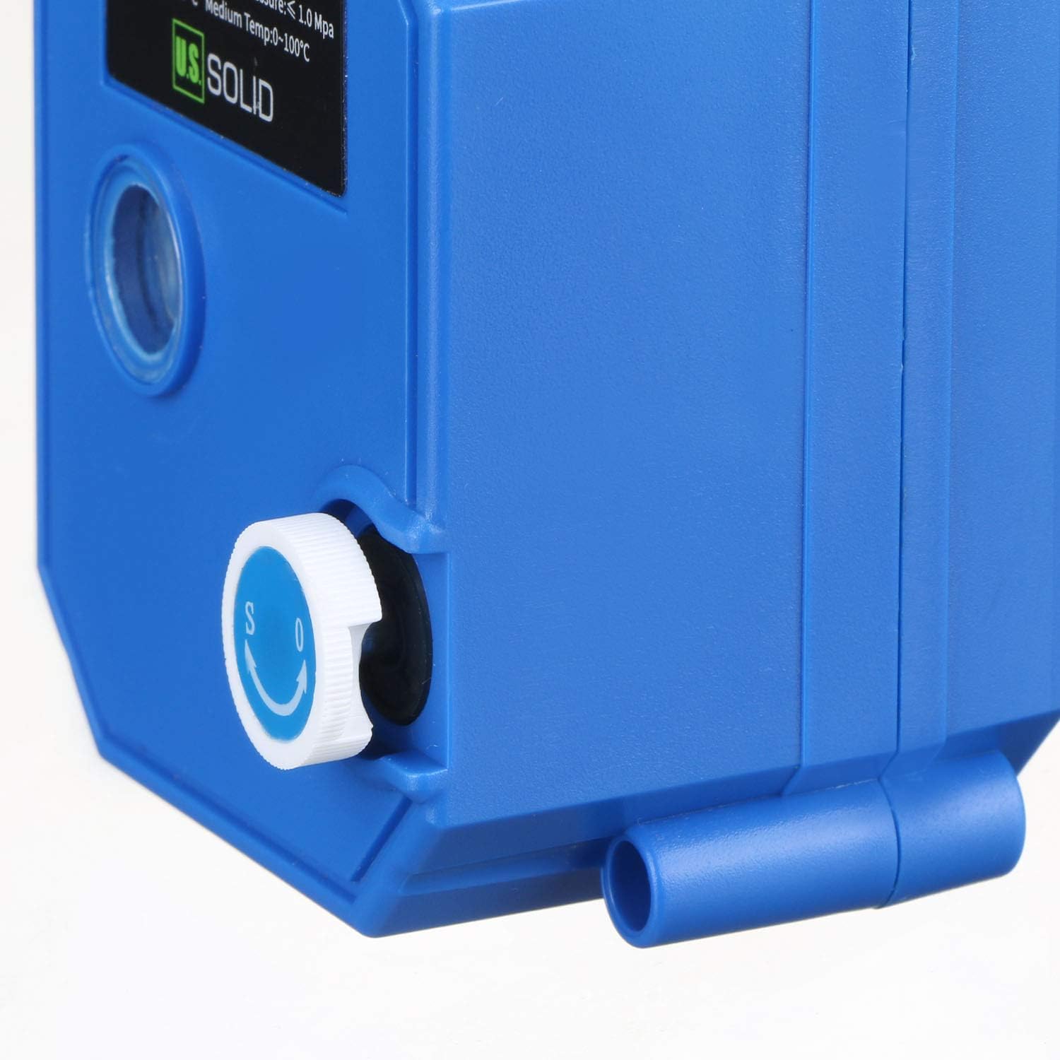 Nahoru view of U.S. Solid Motorized Ball Valve showing manual override and position indicator