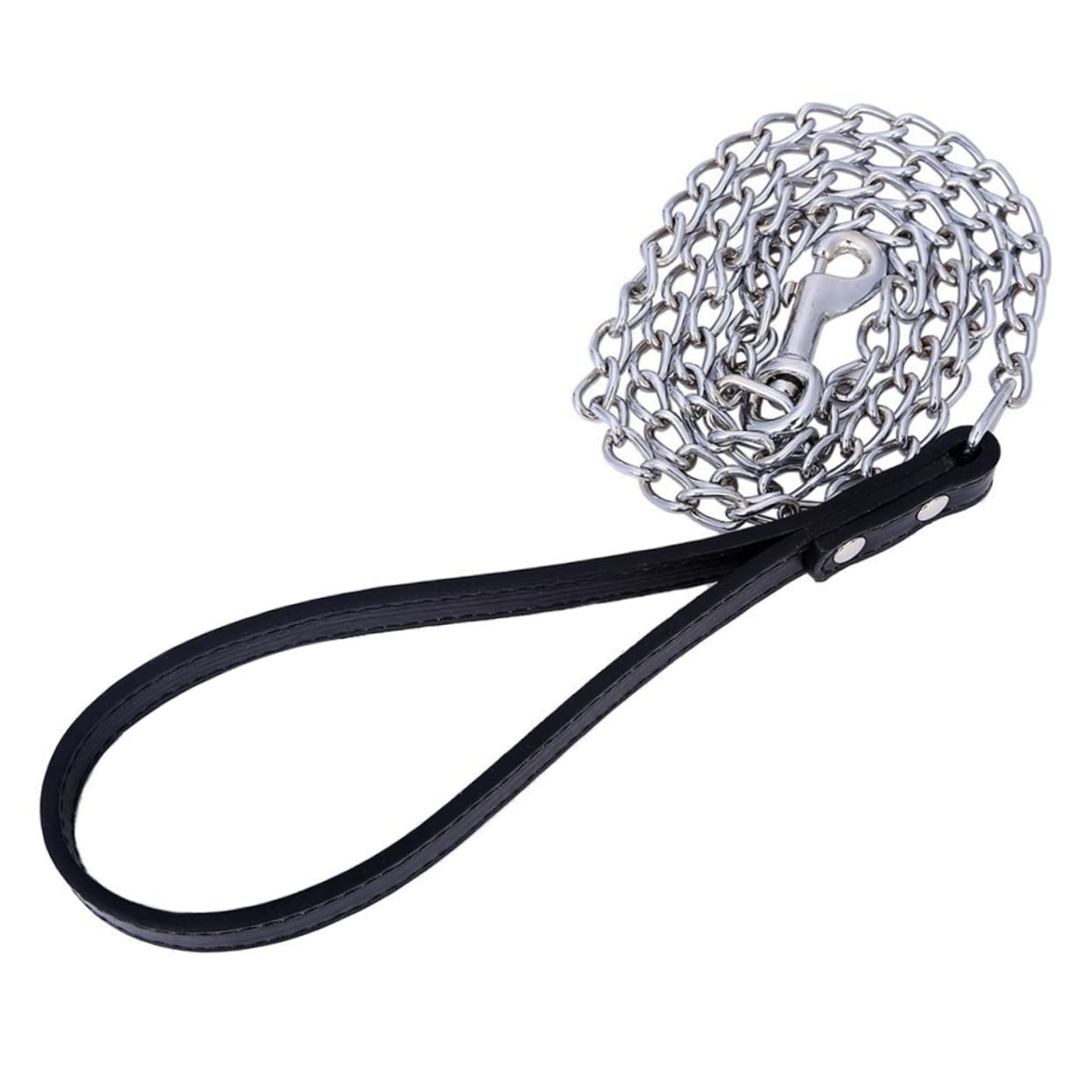 Kisangel Metal Pet Leash with Comfortable PU Handle Durable Dog Lead for Cats and Puppies Black Color for Daily Walks and Outdoor Activities