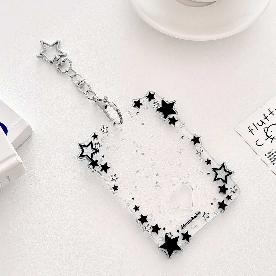 Pezzi Photocard Holder Acrilico Kpop Porta Keychain Id Card Badge Holder Y2K Stella Motivo Nero