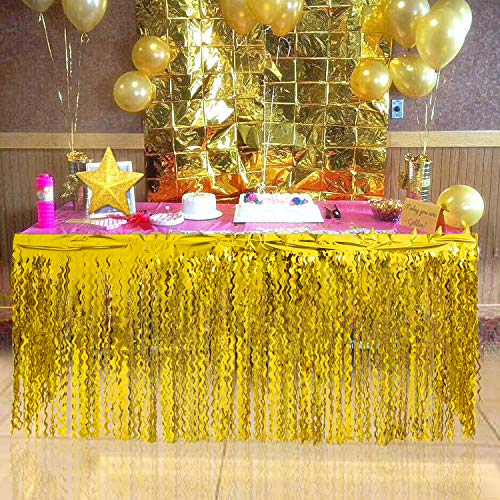 Leegleri Plastic Metallic Foil Fringe Table Skirt Tinsel Curly Willow Party Table Skirt Banner For Mardi Gras Party thumb #6