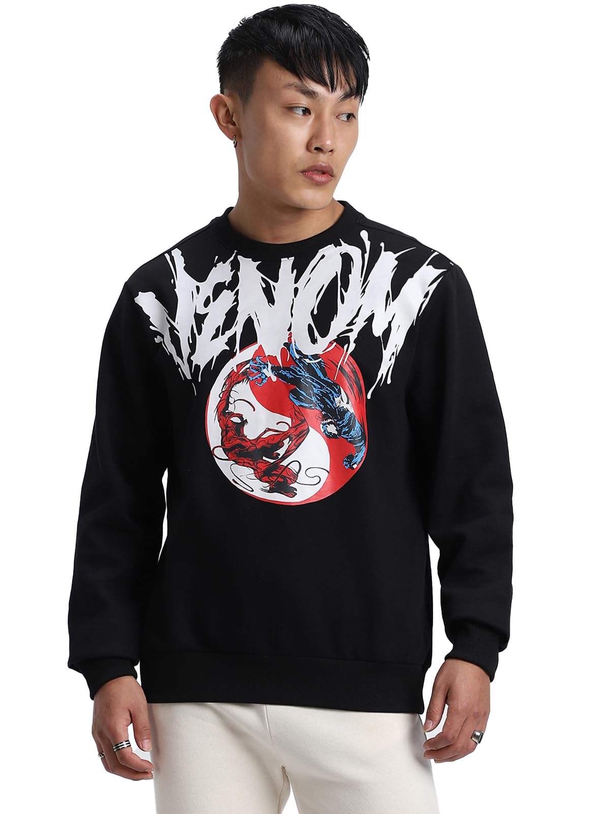 Cotton Poly Fleece Regular Fit Black Official Marvel Venom Merchandise Graphic Printed Full Sleeve Sweatshirt for Men (VSS0423BKPT33)-image-1