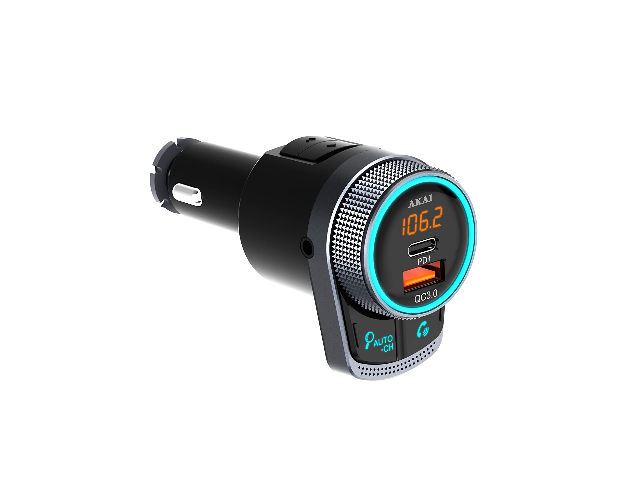 AKAI Trasmettitore Bluetooth 5.1 per auto – Ricerca automatica della frequenza, USB A e C – nessuna modifica necessaria, sostituisce AUX e Bluetooth mancanti