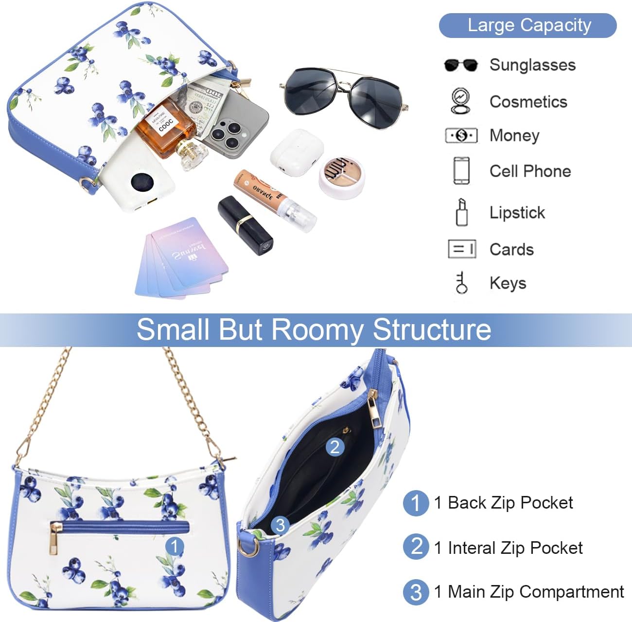 Sunwel Fashion Blueberries Print Mini Purse & Wallet Bundles