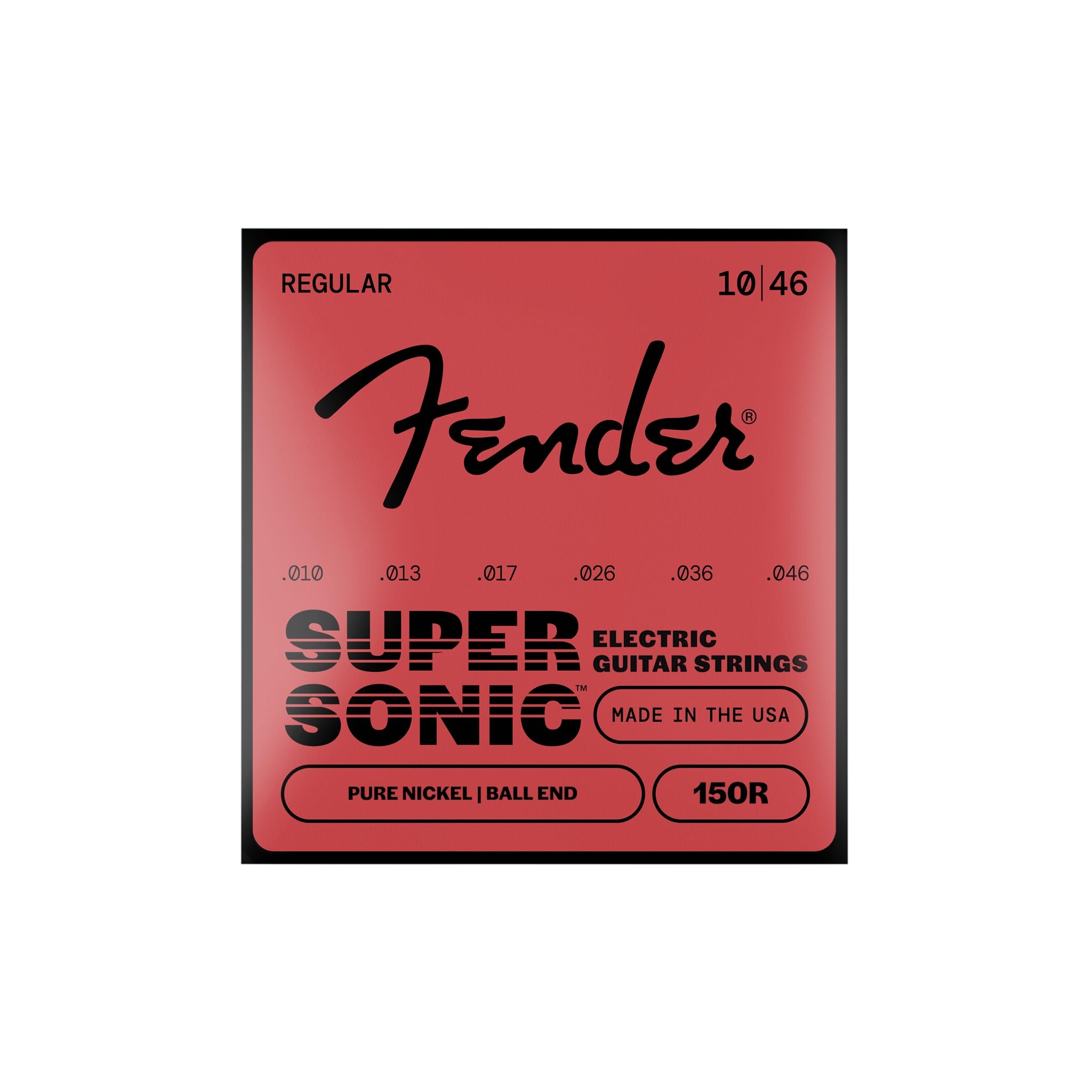 Fender Original 150 Electric Guitar Strings, Pure Nickel Wound, Ball End, 150R .010-.046 Gauges, (6)