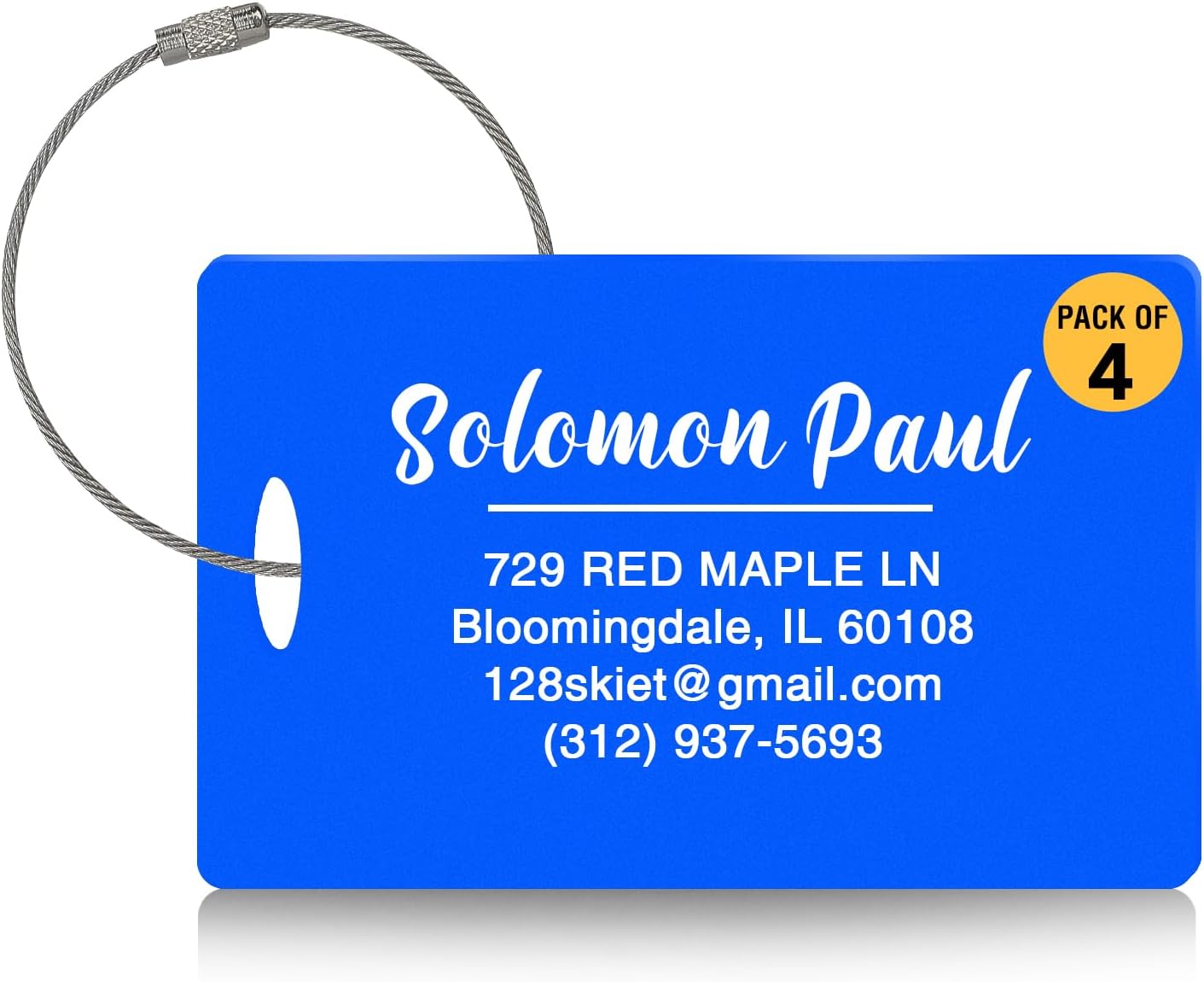 4 PCS Personalized Luggage Tags, Engraved Aluminum Luggage Tag, Custom Luggage Tag