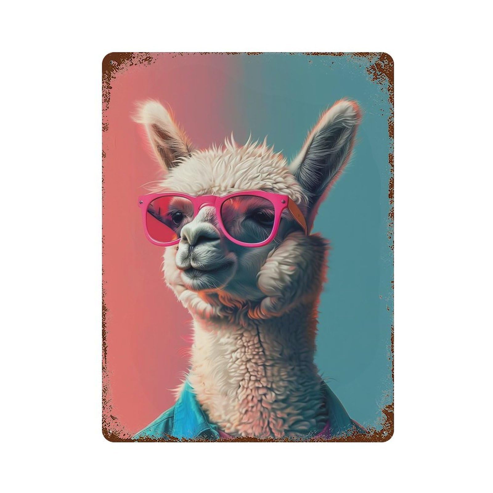 Alpaca Llama Art Decorative Tin Sign 15.7"x11.8", for Bistro, Counter And Cafe Decor, Retro Wall Decor