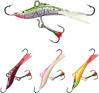 BASSDASH Ice Fishing Lures with Glide Tail Wings Winter Ice Jigging Fishing Jigs for Bass Perch Walleye Pike