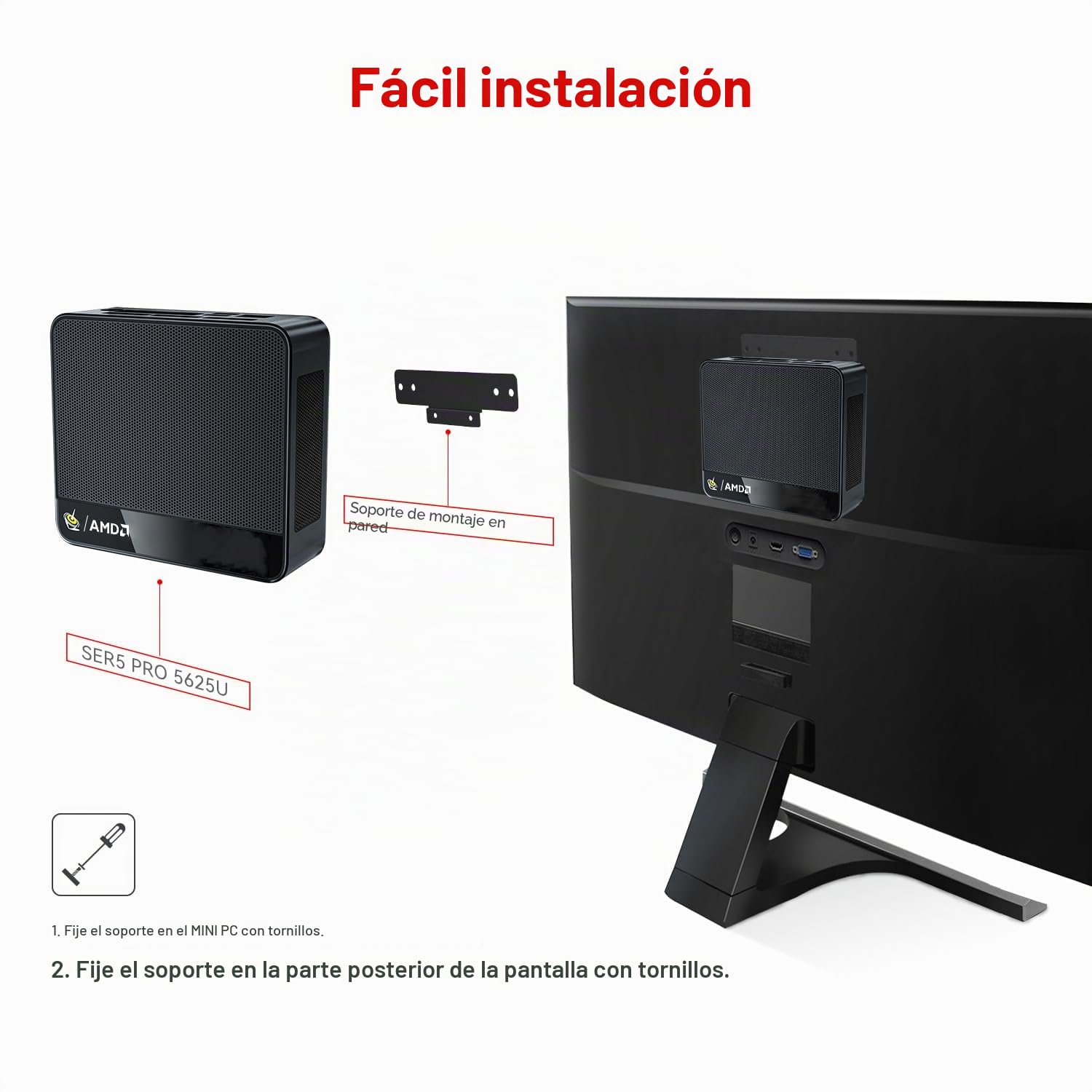 Beelink SER5 Pro Mini PC, AMD Ryzen 5 5625U (6C/12T, 4.3 GHz) Mini Ordenador de Sobremesa, 16 GB RAM DDR4, 480 GB SSD, USB3.2, 2.5 G LAN, WiFi 6, BT5.4, hasta Tres Monitores con HDMI, DP, USB-C