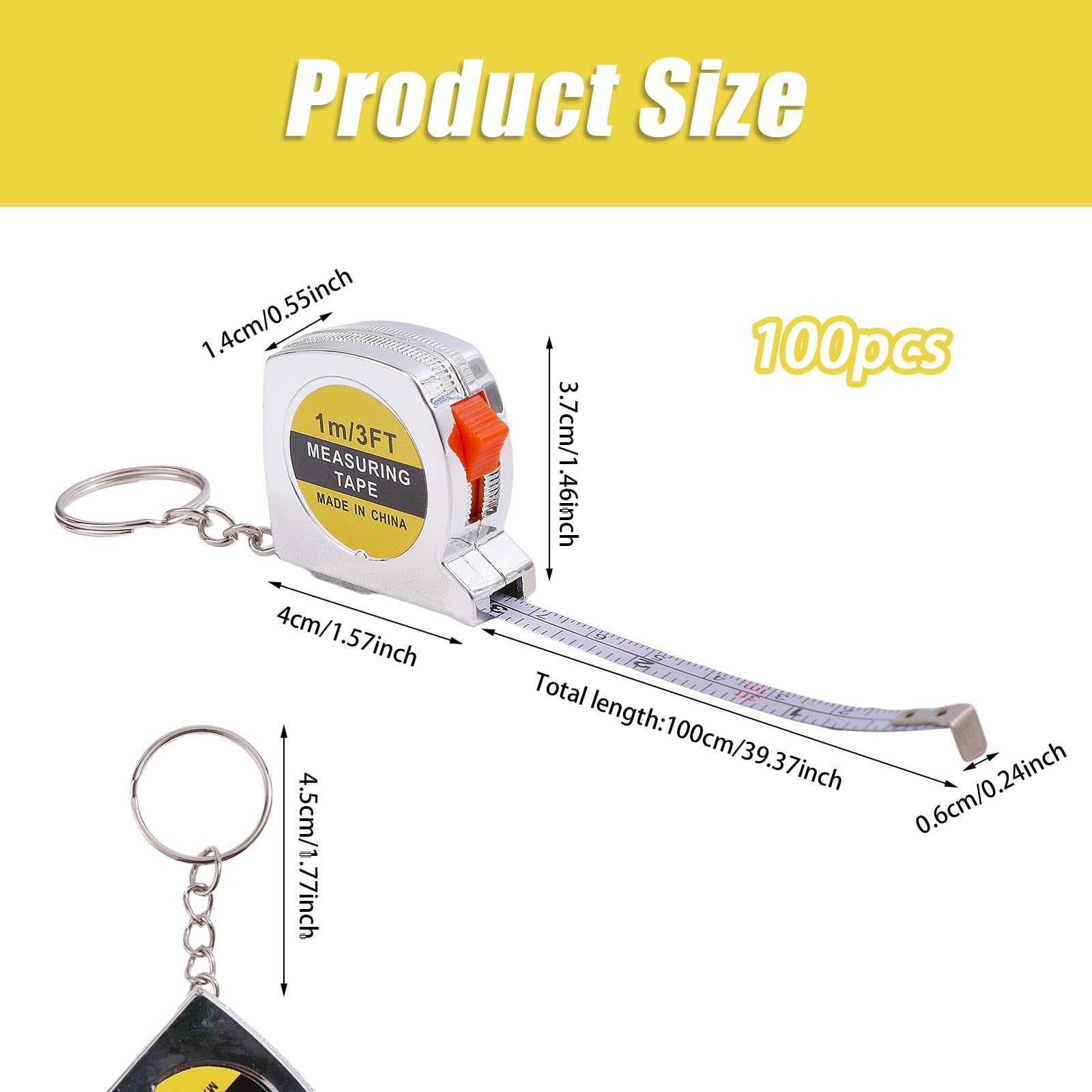 FREEBLOSS 100 unidades Mini cinta métrica llavero retráctil mini cinta métrica paquete grande con llavero para regalos de fiesta y uso diario 1.46 x 1.57 pulgadas