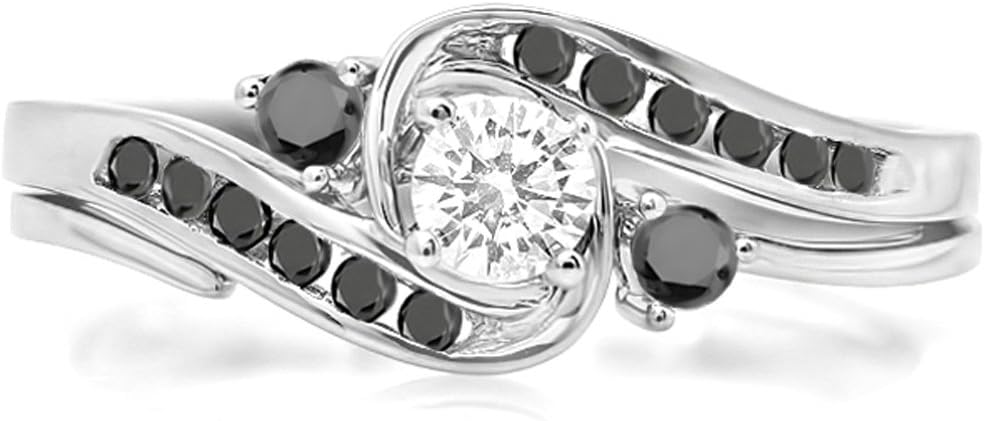Dazzlingrock Collection 0.50 Ctw 10k Round Black & White Diamond Womens Engagement Ring Band Set, Solid White Gold