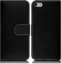 Case for iPhone 5 5S SE 1st Gen (2016) Premium PU Leather Flip Black Book Wallet Case With Card Slots and Kickstand Magnetic Closure