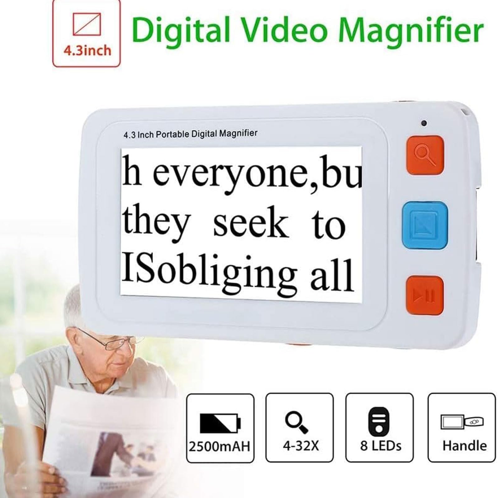 Lupa Lupa LCD de Bolsillo, Ayuda electrónica portátil para Lectura, Lupa de vídeo, Herramienta Digital para Escritura y facturas para Cualquier Persona con Baja visión