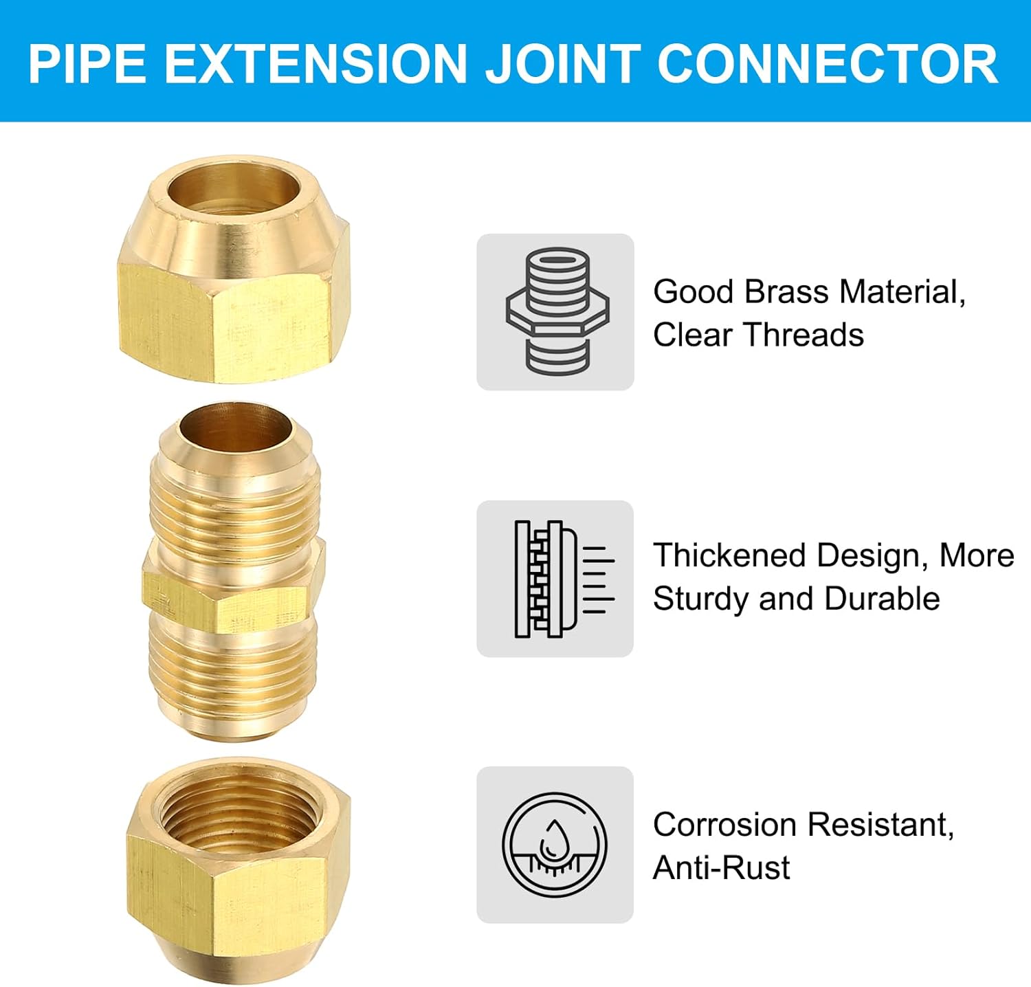 PATIKIL Pipe Extension Joint Connector Set, 2Pcs Free Welding AC Copper Pipe Coupling Adapter Fittings with Flare Nuts for Copper Pipe Diameter 3/8" and 3/4" Refrigeration HVAC