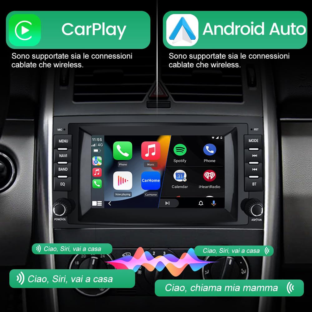 Android 13 Autoradio Carplay Android Auto per Mercedes Benz Vito Viano/Sprinter W639 W245/Classe B/Classe A W169 7 Pollici Car Radio Bluetooth FM RDS Comandi al volante