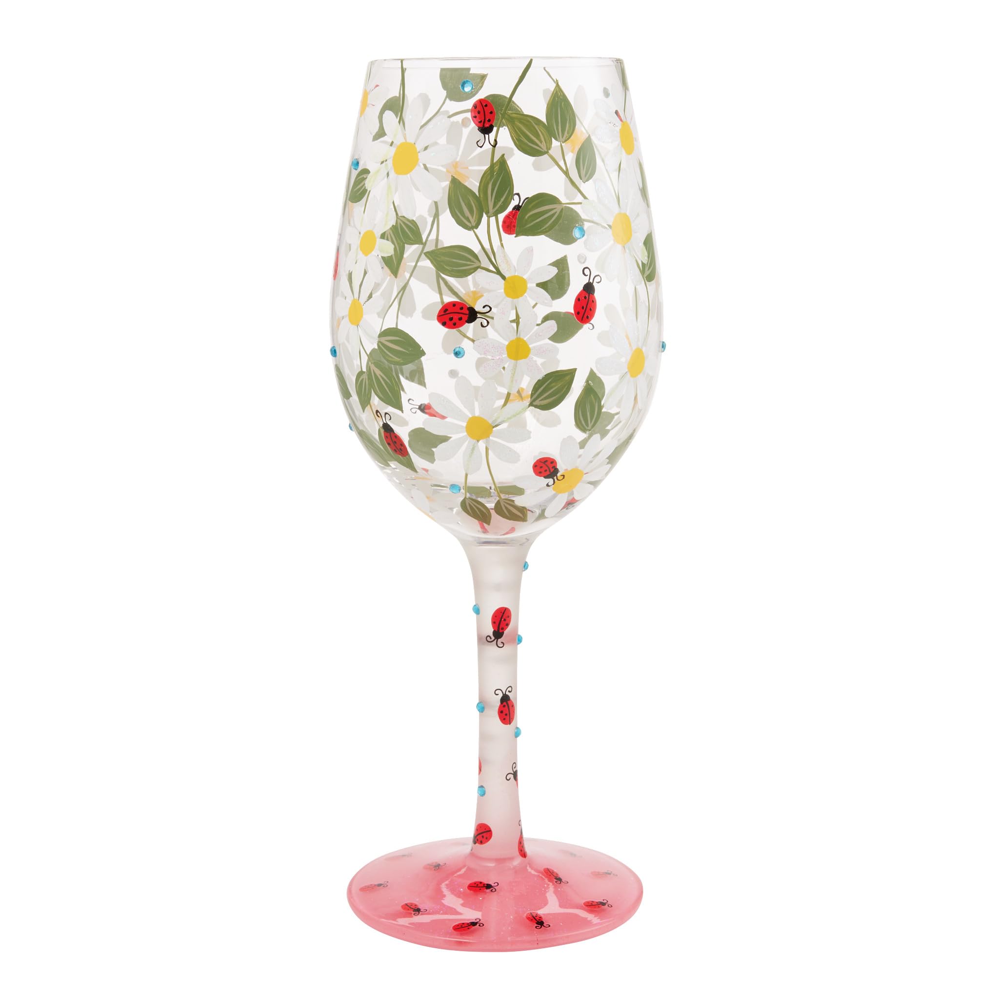 Enesco Lolita - Copa de vino artesanal pintada a mano con diseño de mariquitas, 15 onzas, multicolor
