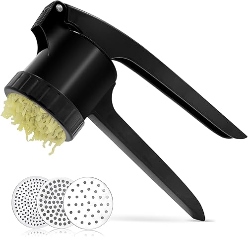 Miniatura 8 de LHS Ricer de papas, triturador de papas para papas con 3 discos intercambiables, triturador de papas de acero inoxidable de gran capacidad y