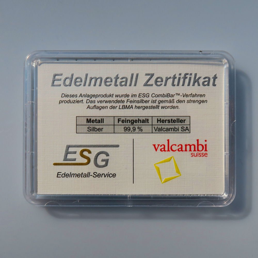 Silberbarren CombiBar 20 x 1 Gramm Valcambi 999 AG Silber Silbertafel in Box Silber Barren
