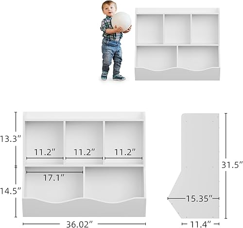 Miniatura 2 de IDEALHOUSE Librero, organizador de almacenamiento de juguetes, cinco espacios de almacenamiento, adecuado para dormitorio, sala de juegos, sala de