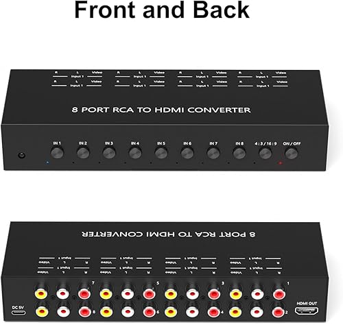 Miniatura 2 de Adaptador convertidor de AV a HDMI de 8 puertos, compatible con 16943, para WiiN64PS1PS2PS3VHSVCRreproductores de DVD, etc. (Convertidor de 8
