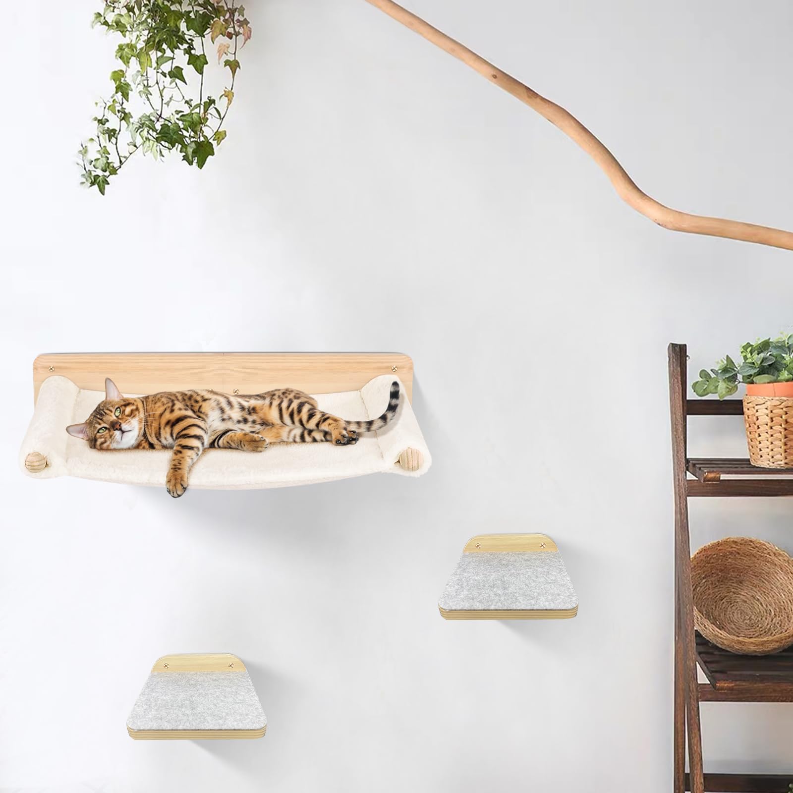 Katzenhängematte zur Wandmontage, Katzenhängematte, Stabiles Kängematten Katzen Wand bis zu 35kg, Kletterwand Katzen, Katzenbett zum Schlafen und Ausruhen -61 * 40 * 15cm – weiß