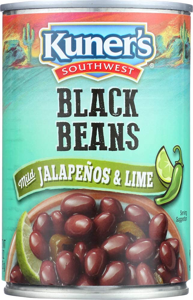 Kuner's Black Beans Jalapeno, 15-ounces can (Pack of 12)