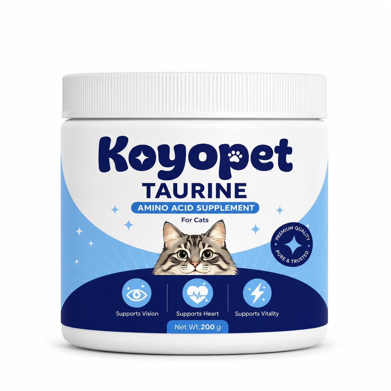Koyopet Taurin Aminosäure-Ergänzungsmittel für Katzen, Pulver, 200 g, unterstützt Herz, Sehvermögen und Vitalität (1)