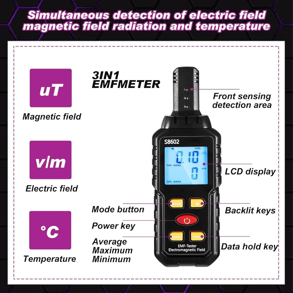 Kit D'Équipement 8 Pièces : 1 Compteur EMF, 1 Étui, 1 Enregistreur Vocal, 1 Lampe de Poche, 1 Haut-Parleur, 2 Boules Lumineuses pour Chat et 1 Radio FM.