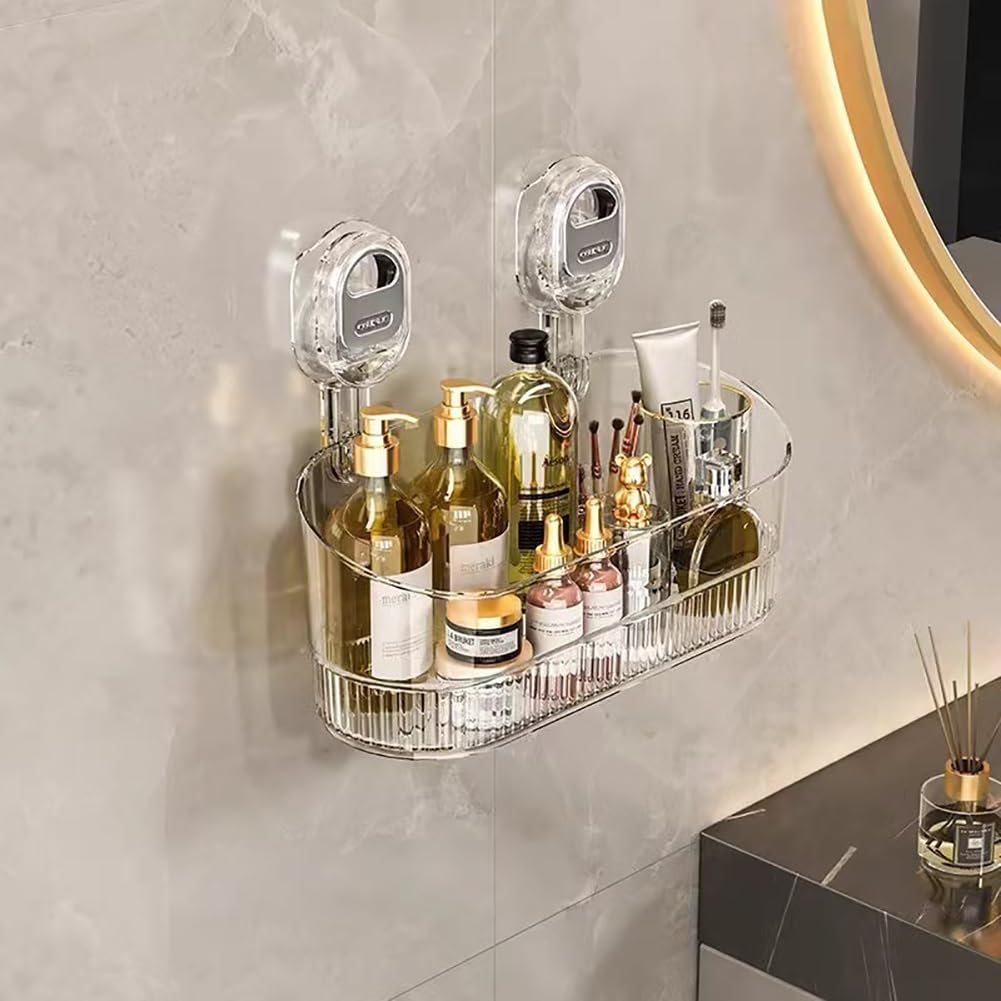 No-Drill Bathroom Suction Storage Box Shelf Rack Gold Shower Caddy Suction Cup Wall Mount Organizer with Drain Holes