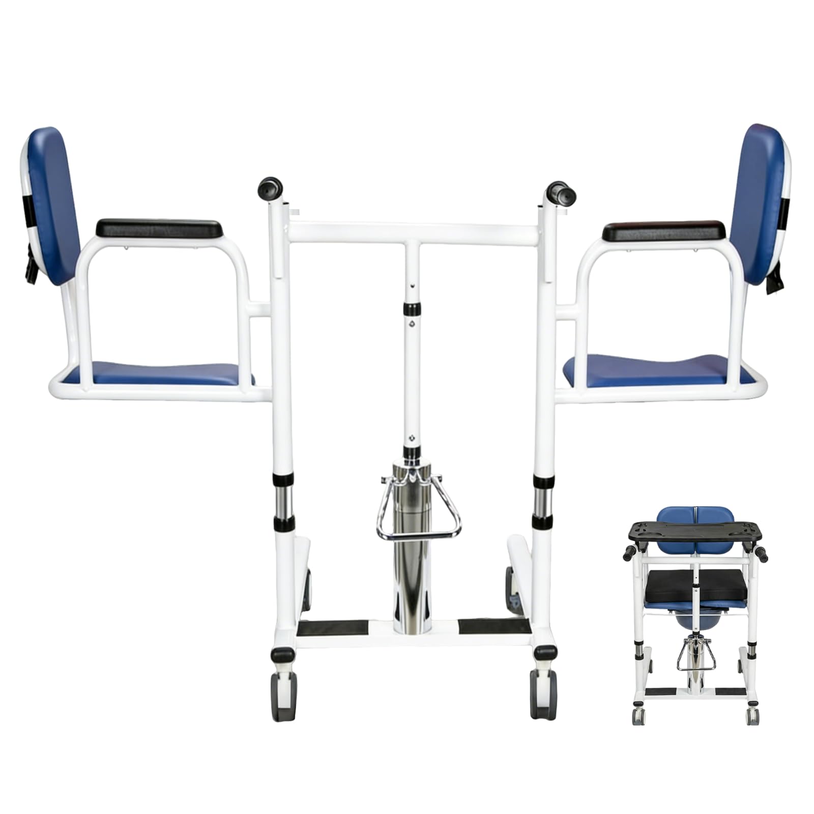 Photo 1 of mindmed Patient Lift Transfer Chair for Home Care, Hydraulic Height Adjustable Commode & Transfer Chair, 440 lb Capacity, 180° Split Seat, Tray Included, Indoor Mobility Aid for Elderly Seniors