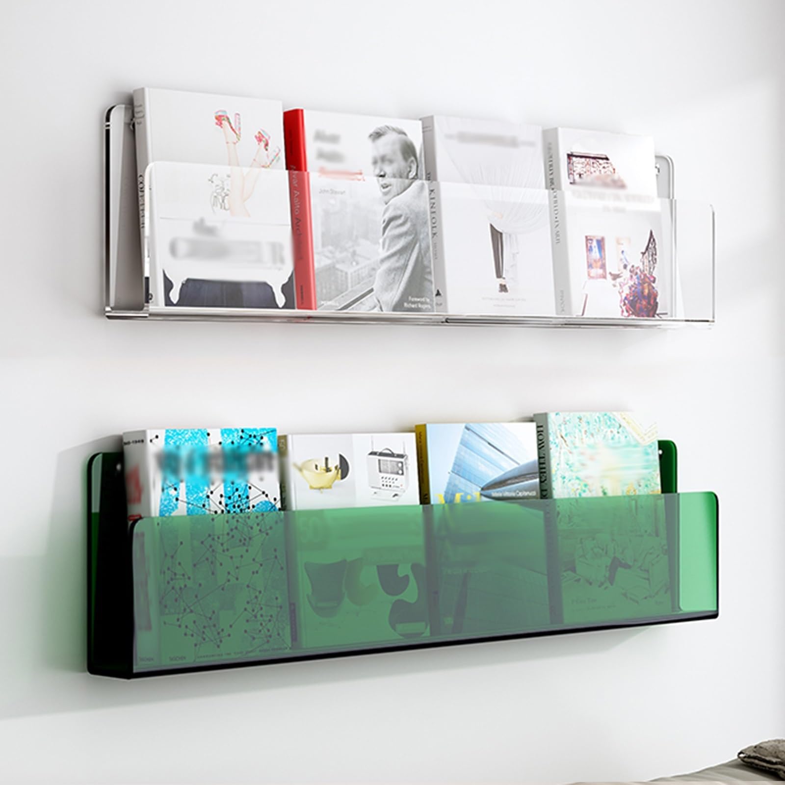 Aioneer 2 Tier Magazine Rack, Clear Acrylic Brochure Holder Hanging Bookshelf, Wall Mount Documents Storage for Church, Coffee Shop, Home Display