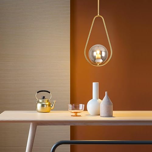 Miniatura 5 de Iluminación colgante con acabado de latón, estilo moderno, iluminación de isla de cocina, una luz colgante de globo de vidrio para lámpara colgante