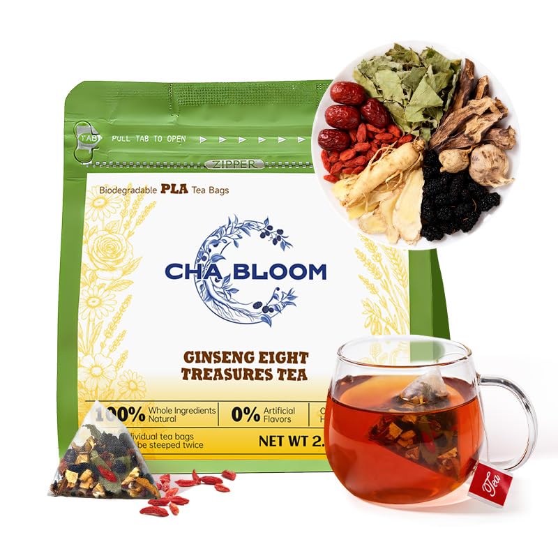 Ginseng Five Treasures Tea – Premium Traditional Chinese Herbal Infusion, Natural Tea Bags with Ginseng & Goji, 8g × 10 Packs