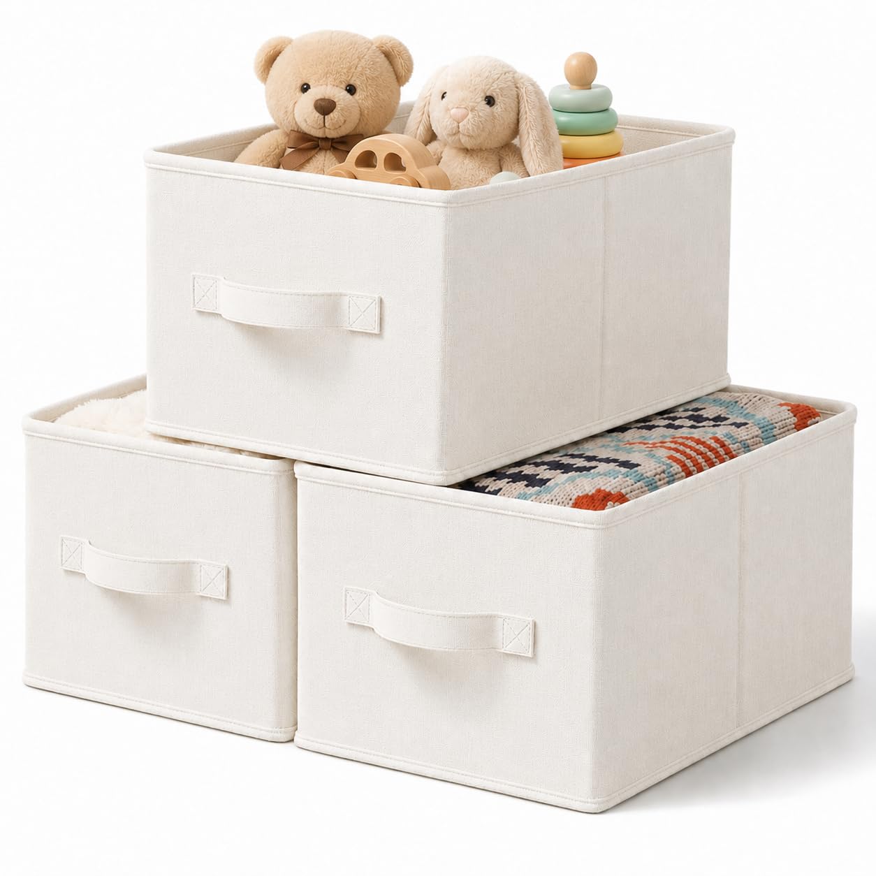 Photo 1 of 3-Pack Closet Storage Bins, Foldable Fabric Storage Baskets, Beige