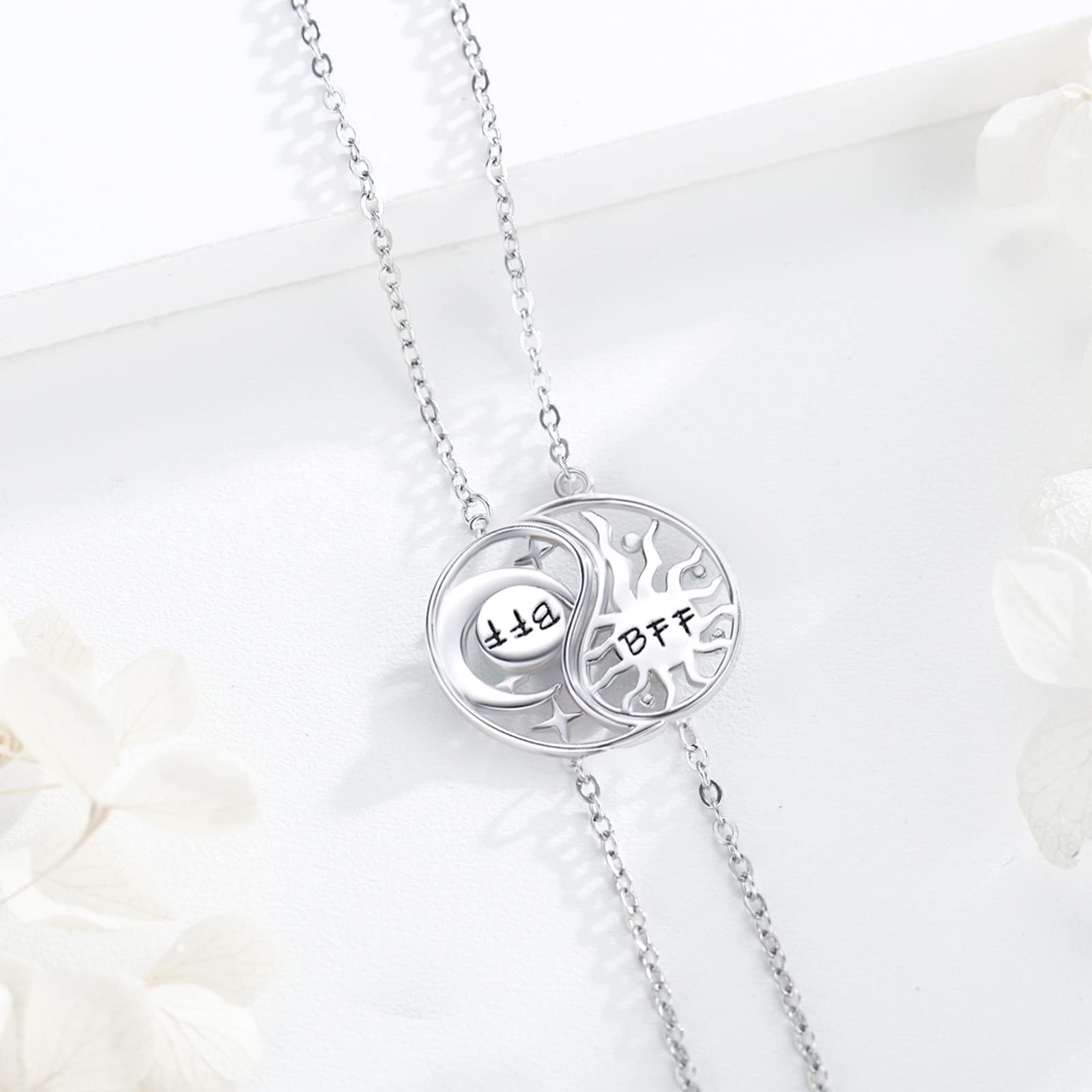 2 Stücke Bff Armband Mond Sonne 925 Sterling Silber Schwestern Armband Runden Kristallen Mondstein Sonne Mond Freundschaftsarmband Bff Schmuck für 2