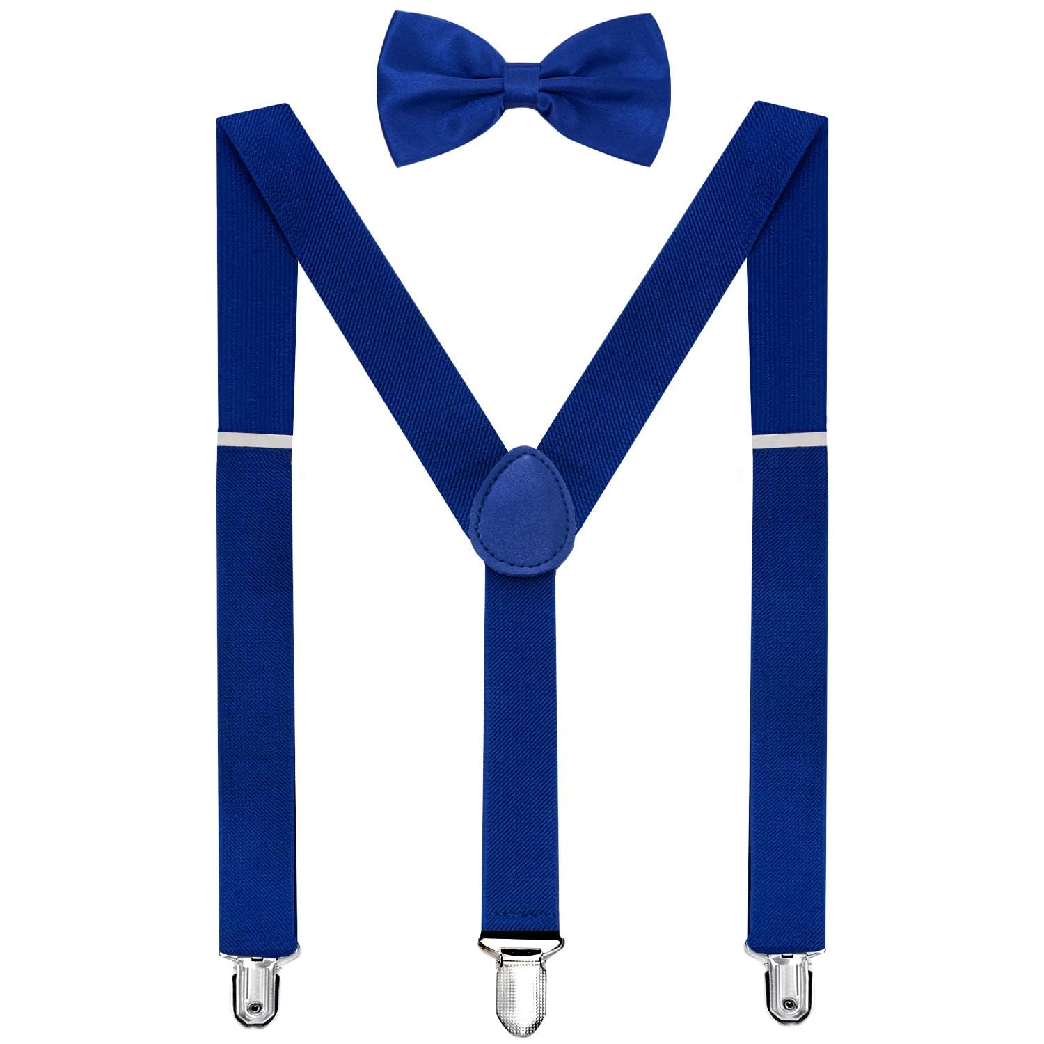 Solid Color Mens Suspender Bow Tie Set Clip On Y Shape Adjustable Braces (Royal Blue)-image-39