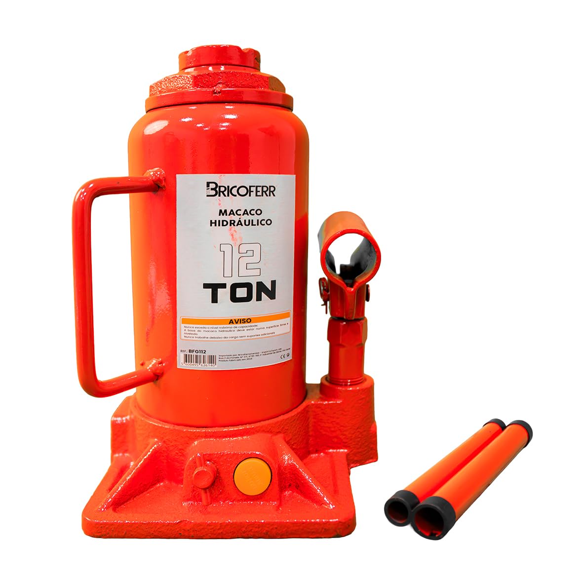 Bricoferr Hydraulic Jack Bottle Type 12T – Height Adjustable from 215 to 400 mm