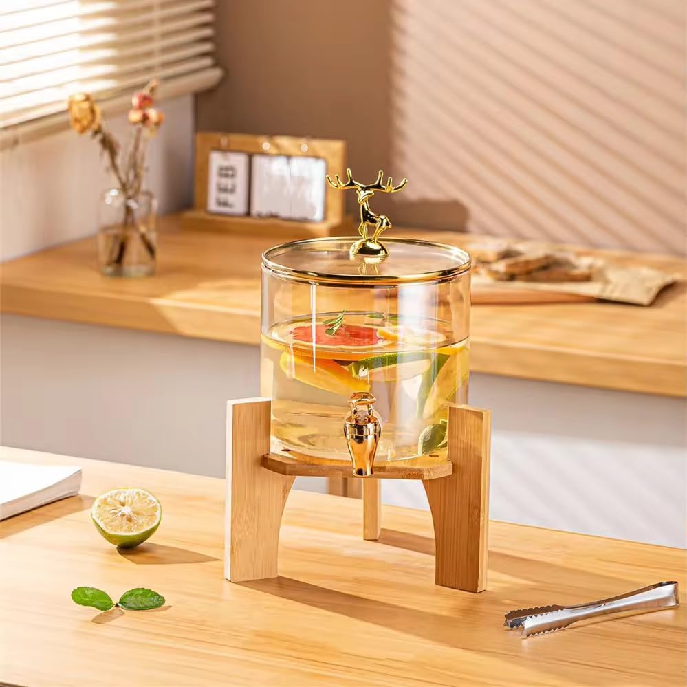 Image of Bellemax 3 LTR Glass Beverage Dispenser with Bamboo Stand, Drink Dispensers for Beer, Cocktails, Detox Drinks Perfect for Parties,Bars,Restaurants,Weddings,Daily Uses (BX-05)