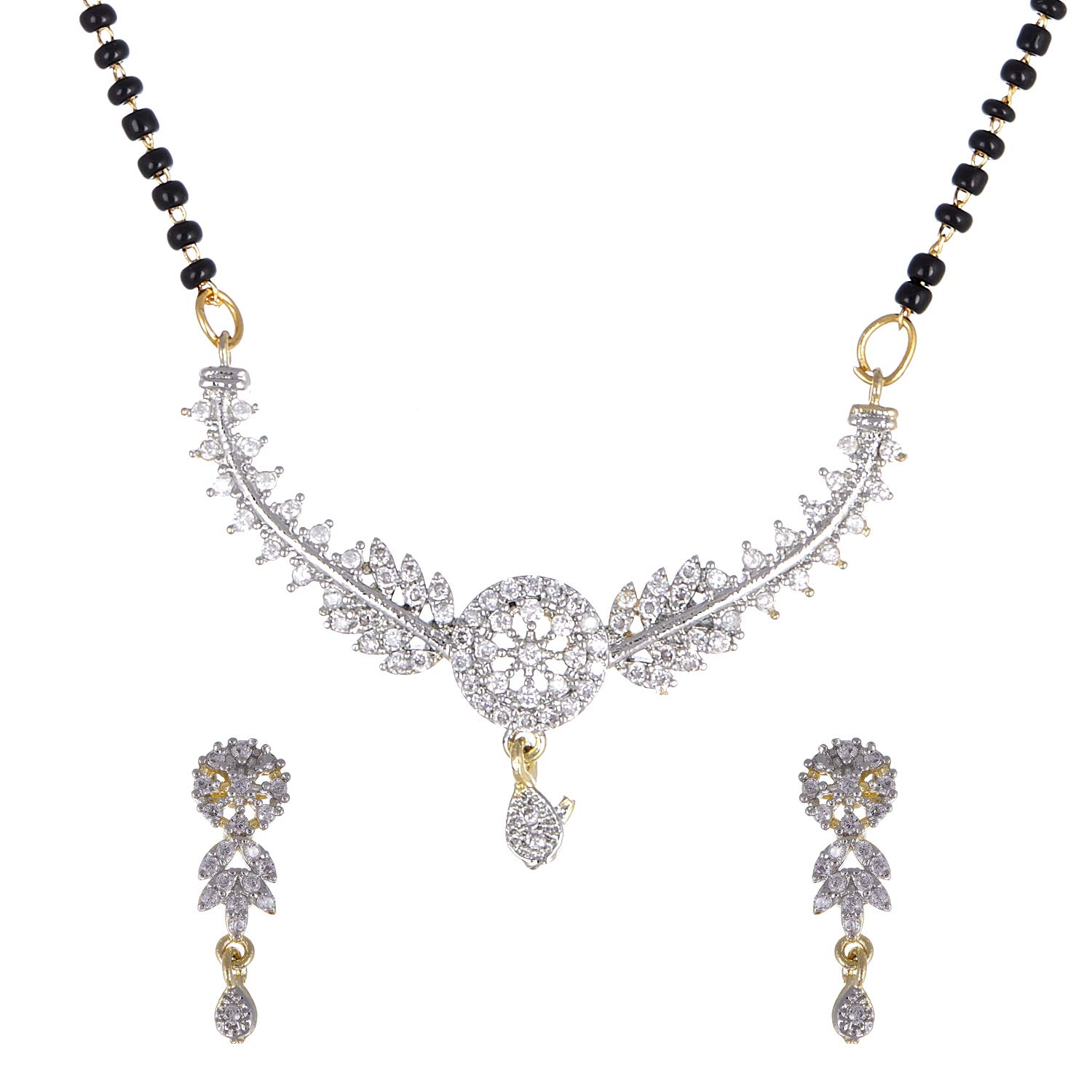 ZENEME Mangalsutra Gold Plated American Diamond Alloy Base Stylish Tanmaniya Nallapusalu with Earrings for Women (B07PTQVKRR) Amazon Price History, Amazon Price Tracker