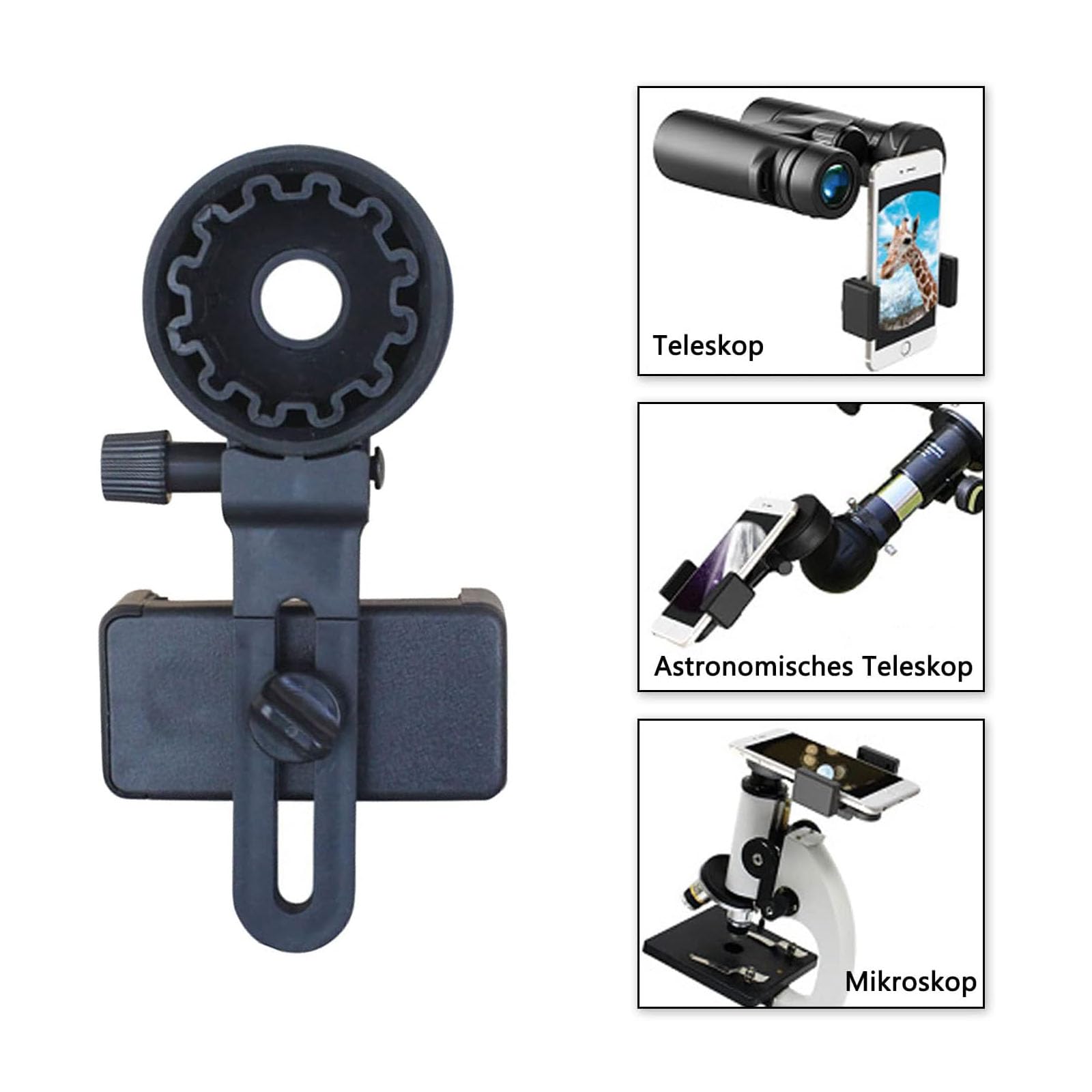 CAM2 Adattatore per telefono telescopico, cannocchiale, binocolo compatibile, monoculare, microscopio, telescopio, supporto per smartphone, installazione semplice, regolabile, clip regolabile per
