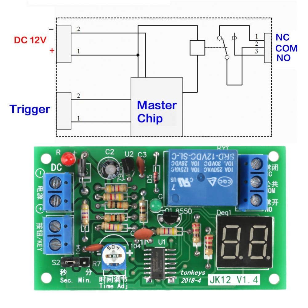 Temporizzatore 12V, Akozon Modulo Interruttore Timer Relè Temporizzato Regolabile, Display a LED Modulo di Spegnimento Ritardato Ad Alta Precisione, Timer Relè Conto Alla Rovescia Off Modulo
