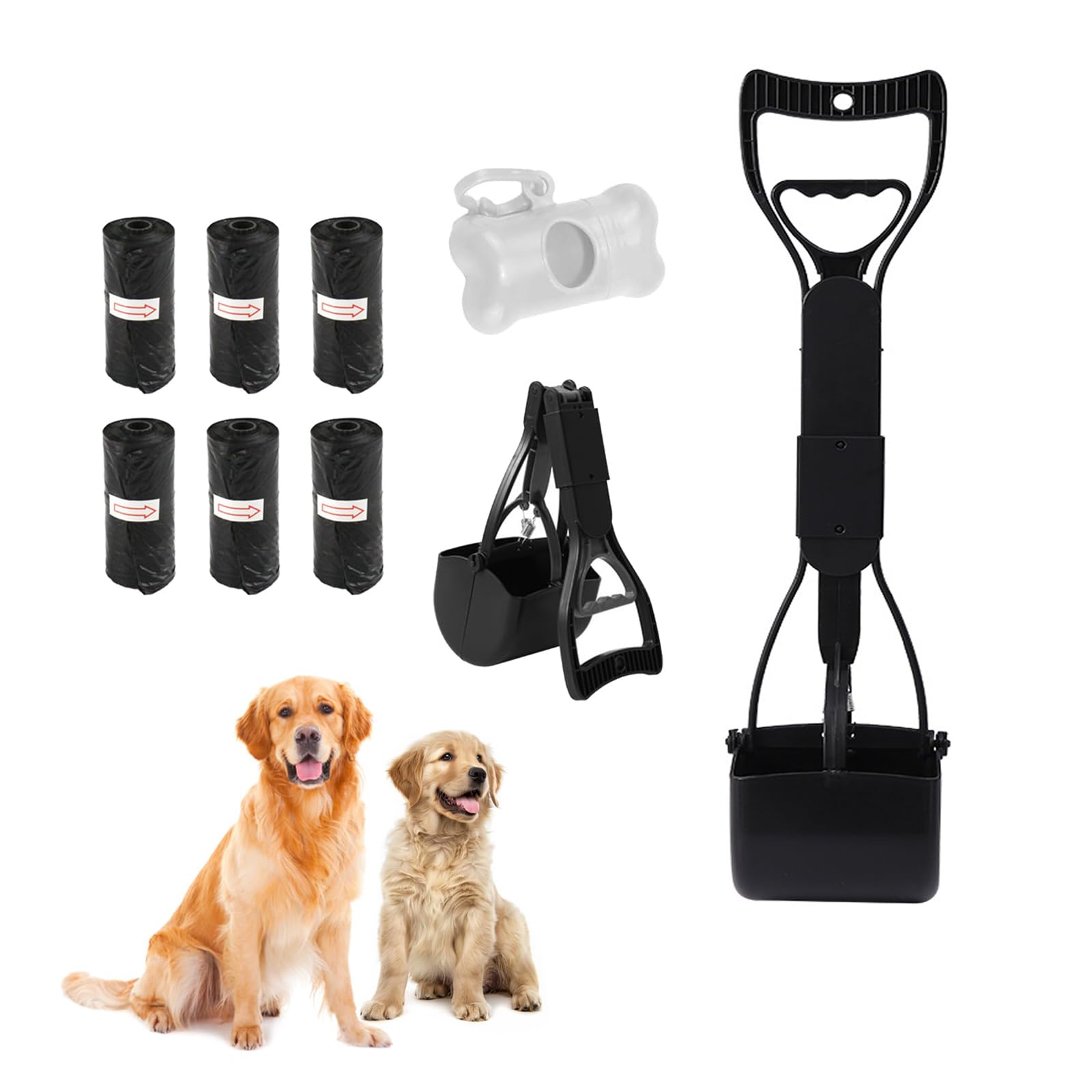 Lusacy Pooper Scooper, Pet Pooper Scooper Set,Foldable Dog Poop Scooper, Portable Poop Scoop Shovel, Foldable Poop Scoops for Dogs and Cats, with Poop Bag Dispenser & Waste Bags