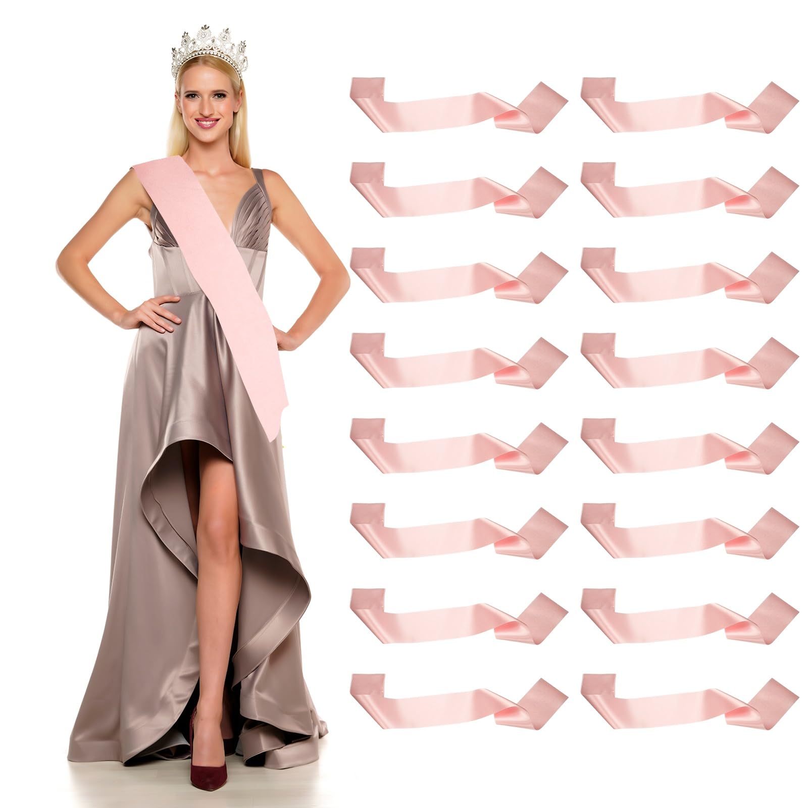 YELARXI Satin Sash, Blank Sash Pageant Ribbon for Party Wedding 16 Pack & Rose Gold
