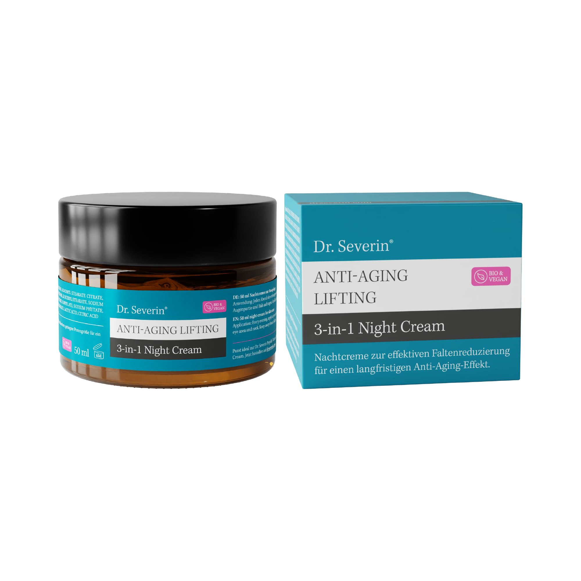 Dr. Severin Anti-Aging Lifting 3-in-1 Night Cream 50 ml I Gesichtscreme mit Hyaluronsäure, Squalane, Vitamin E, Macadamia Öl I Straffende Nachtcreme I Auch für Augenpartie, Hals und Dekolleté