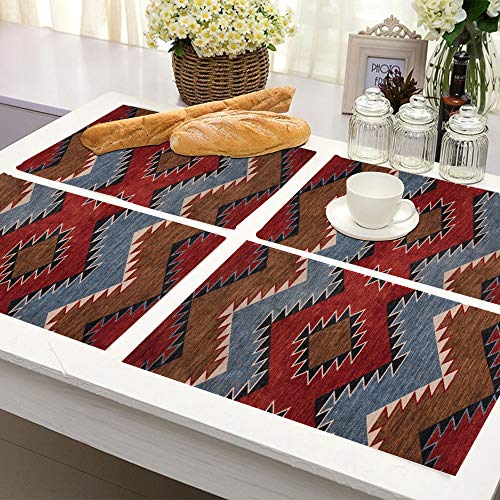 American Placemats Set Of 4, Southwest Chevron Placemats Heat Resistant For Dining Table Non-Slip 18X12 Inches #TOP5