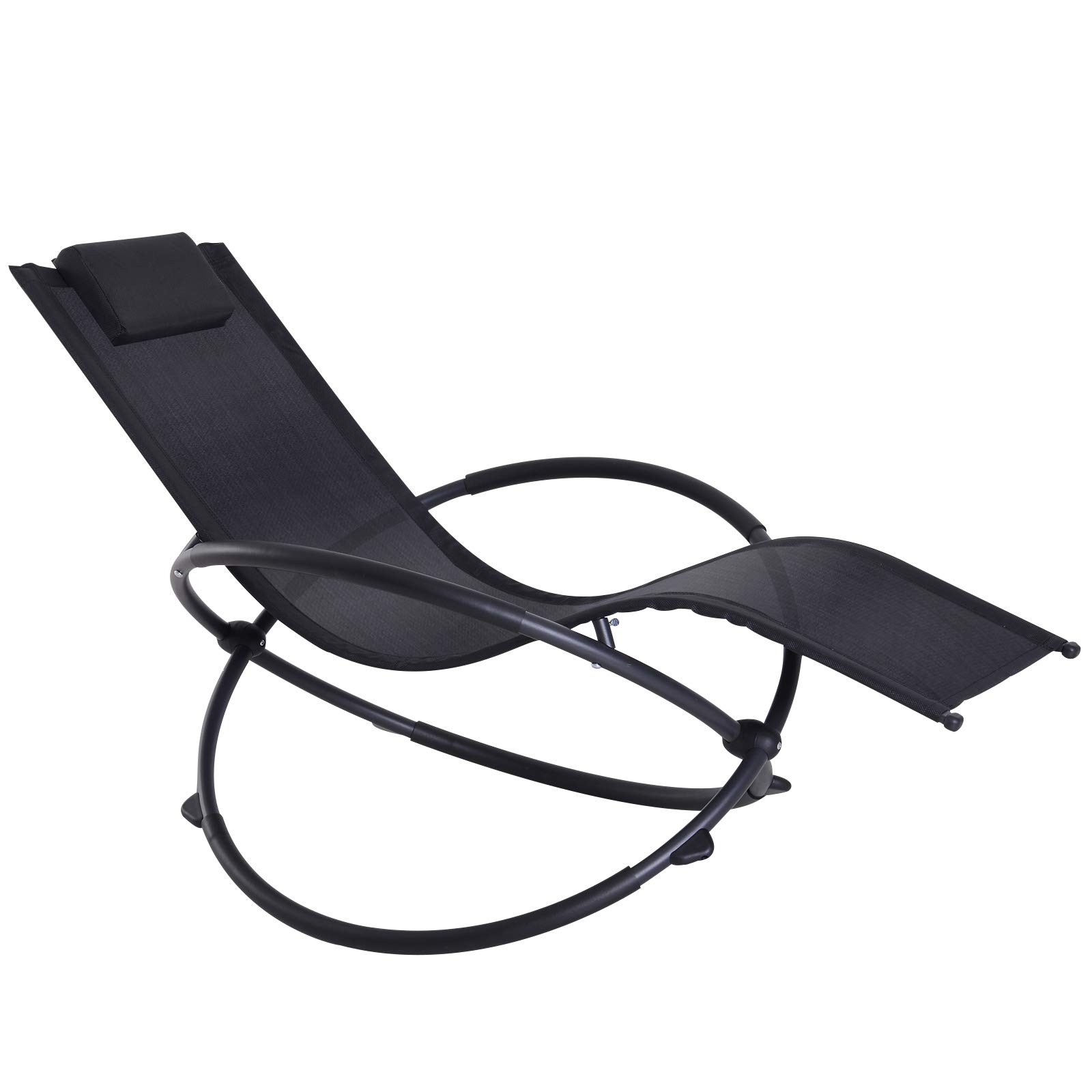 Outsunny Tumbona Mecedora de Jardín Plegable con Reposacabezas Extraíble Sillón Tumbona Ergonómica de Exterior Tela de Texteline para Patios Piscina al Aire Libre 154x80x84 cm Negro