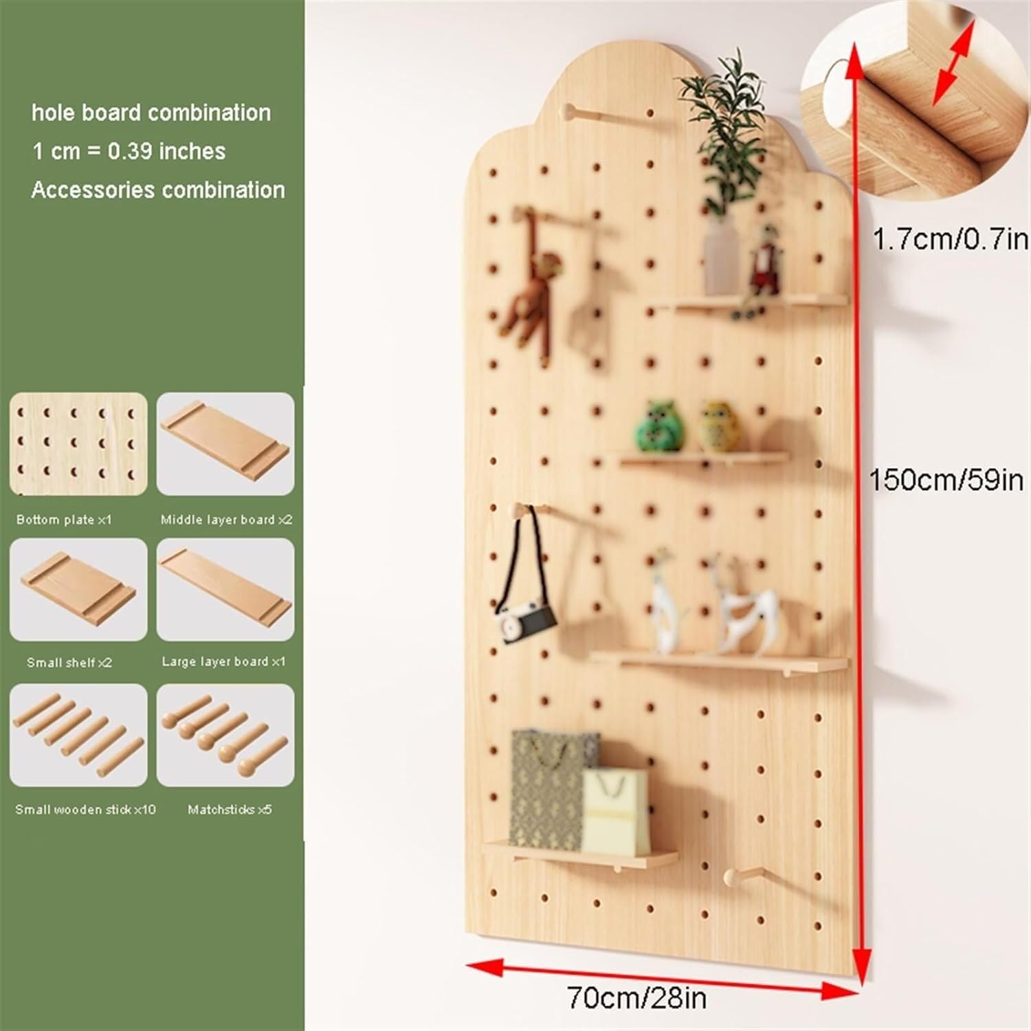 Haczyki do pegboardów Asortyment Organizator Akcesoria Pegboard Organizator ścienny Do przechowywania naściennego Ułóż zestaw systemowy do przechowywania w biurze(Bianco,70x150cm)
