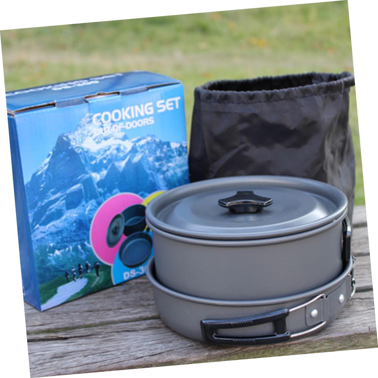 Milisten 1set Camping Cookware Kit Person Folding Pot and Pan for Outdoor Cooking Lightweight Mesh Bag for Camping Hiking BBQ and Picnics