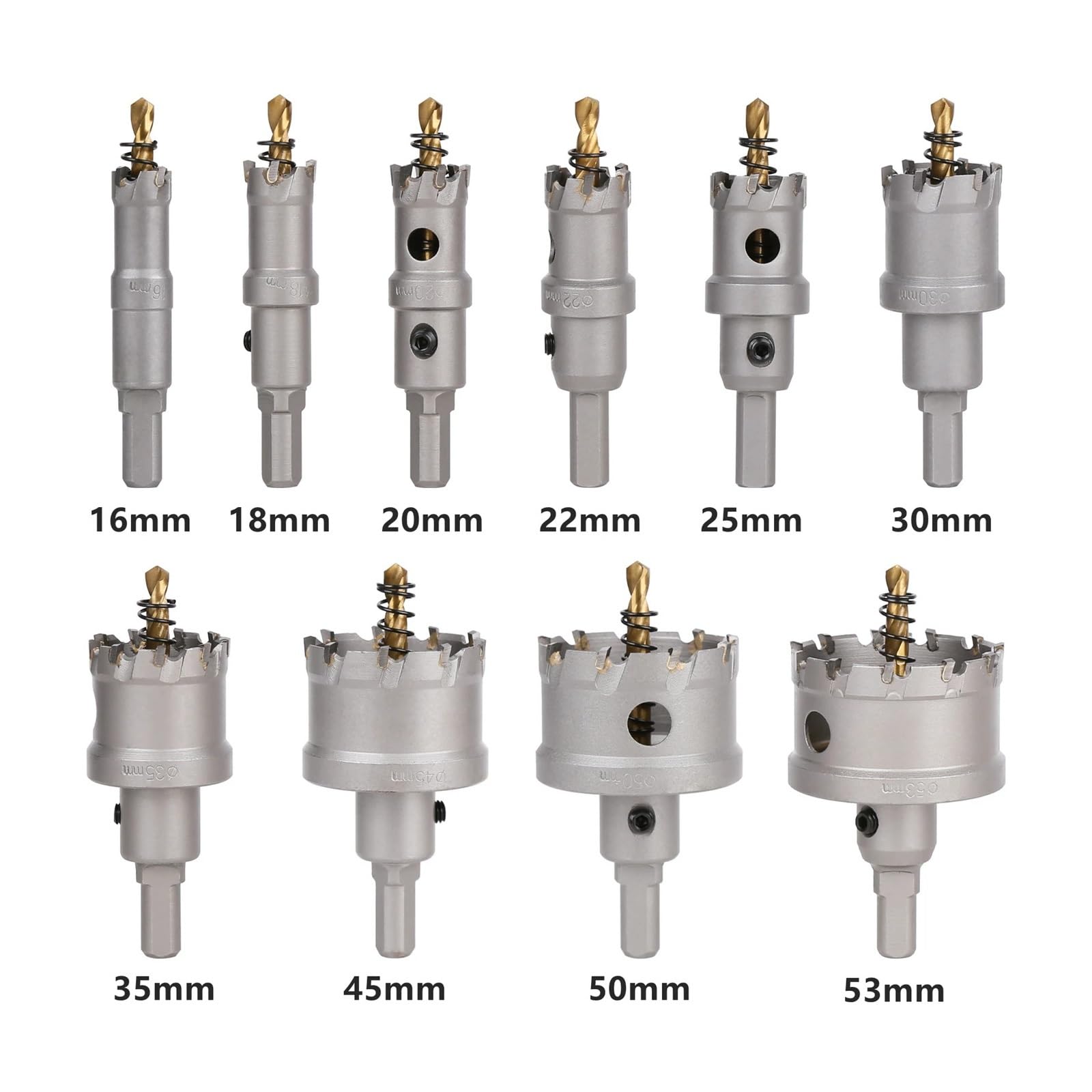 10 Pezzi/set 16-53 Mm TCT Kit Di Seghe A Tazza Con Punta In Carburo Set Di Frese For Lamiera In Acciaio Inossidabile Ferro Metallo Rame